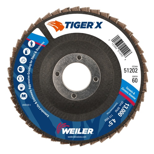 Picture of Weiler Abrasive 4-1/2 Dia 60G Tiger X Flap Disc With Disc Flap